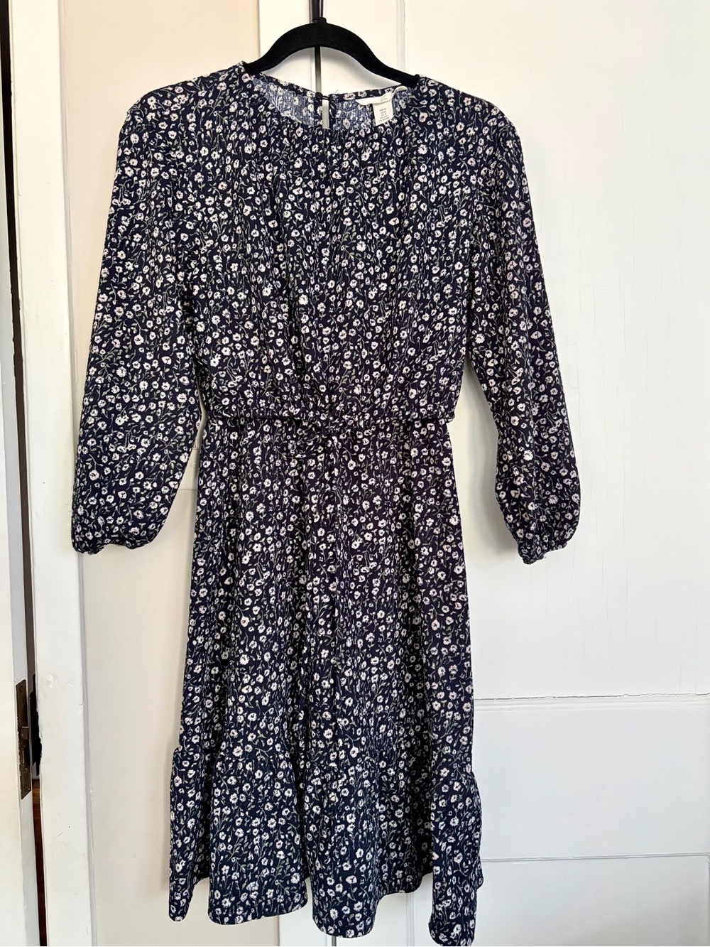 H&M Navy Floral Long-Sleeve Breastfeeding Access Midi Dress
